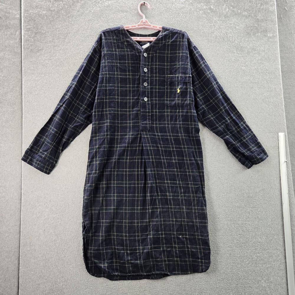 Polo Ralph Lauren Men Sleepwear M Blue Embroidered Pajama Top Plaid Flannel